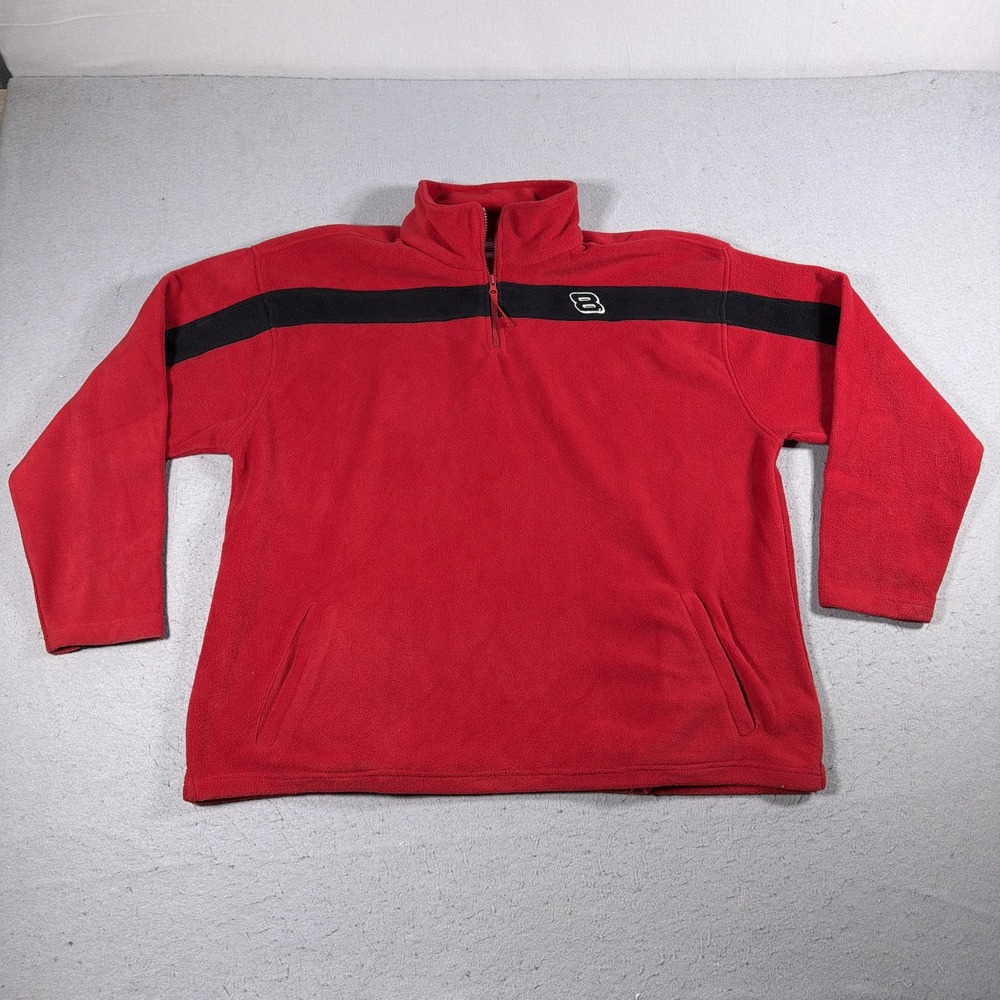 Vintage Dale Jr Budweiser Fleece Pullover Mens XL Red Quarter Zip NASCAR Y2K